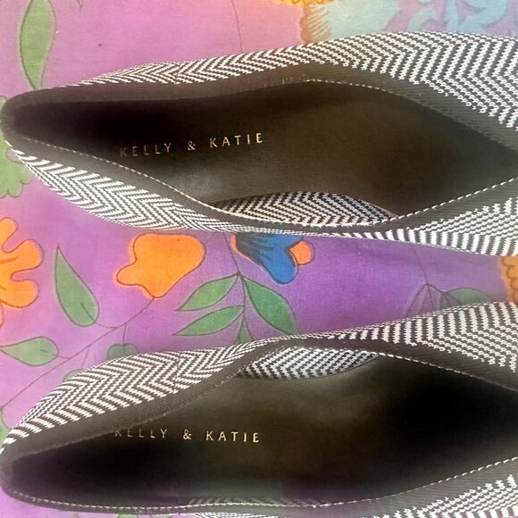 Kelly & Katie 10 womens flats black white chevron flexible point toe shoes - Picture 3 of 7
